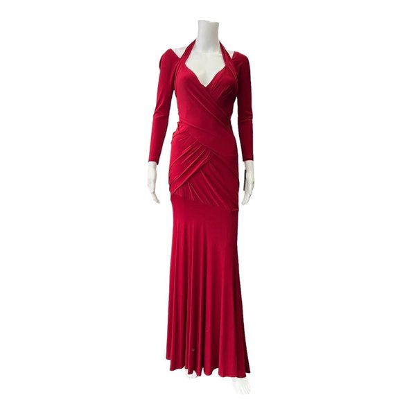 $3495 Donna Karan Dark Red Cherry Bodycon Jersey Maxi Dress size Small - Picture 1 of 11